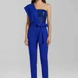 Damen-Jumpsuit mit einseitigem Ausschnitt und gebundenem Taillenband