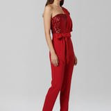 Damen-Jumpsuit mit einseitigem Ausschnitt und gebundenem Taillenband