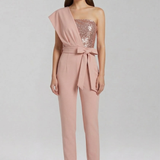 Damen-Jumpsuit mit einseitigem Ausschnitt und gebundenem Taillenband