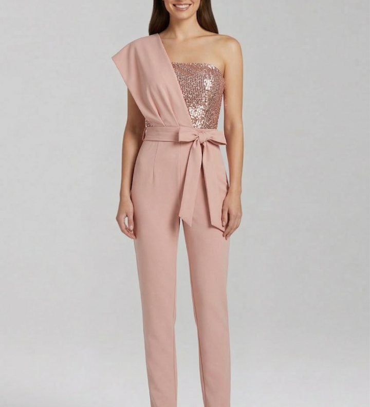 Damen-Jumpsuit mit einseitigem Ausschnitt und gebundenem Taillenband