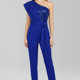 Damen-Jumpsuit mit einseitigem Ausschnitt und gebundenem Taillenband