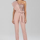 Damen-Jumpsuit mit einseitigem Ausschnitt und gebundenem Taillenband