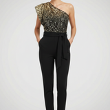 Damen-Jumpsuit mit einseitigem Ausschnitt und gebundenem Taillenband