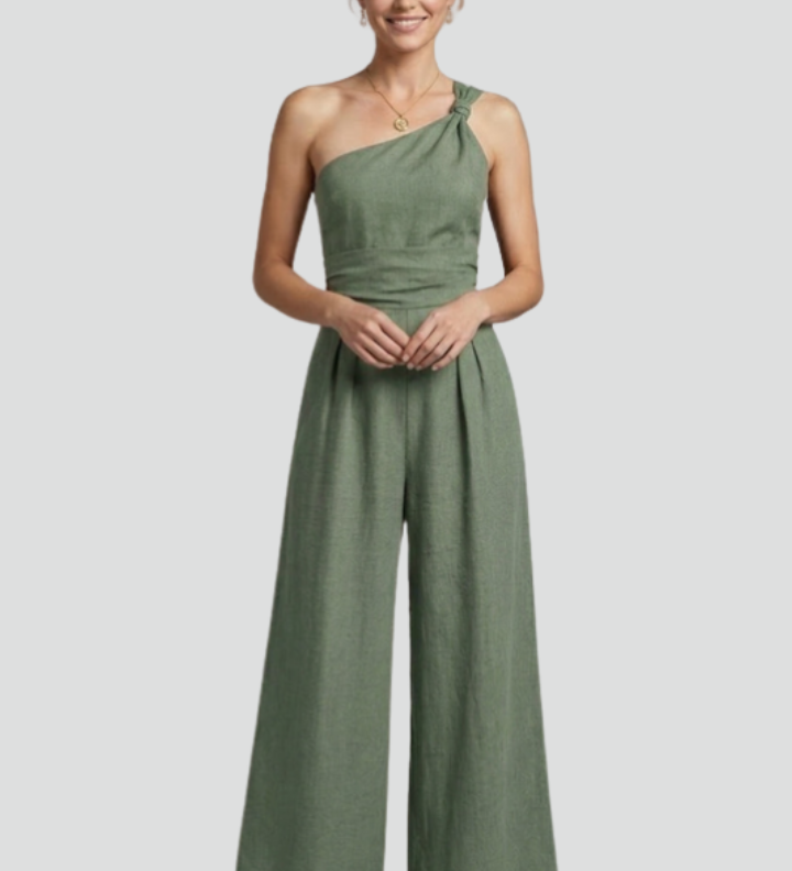 Damen-Jumpsuit mit einseitigem Ausschnitt und weitem Bein