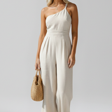 Damen-Jumpsuit mit einseitigem Ausschnitt und weitem Bein