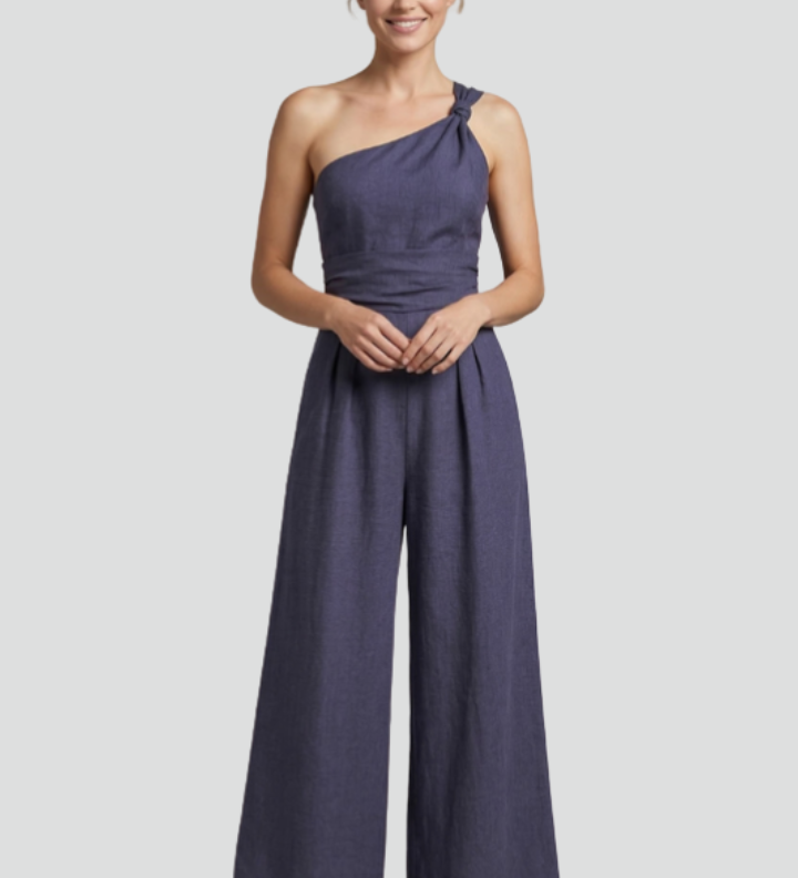 Damen-Jumpsuit mit einseitigem Ausschnitt und weitem Bein