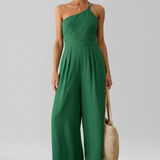 Damen-Jumpsuit mit einseitigem Ausschnitt und weitem Bein
