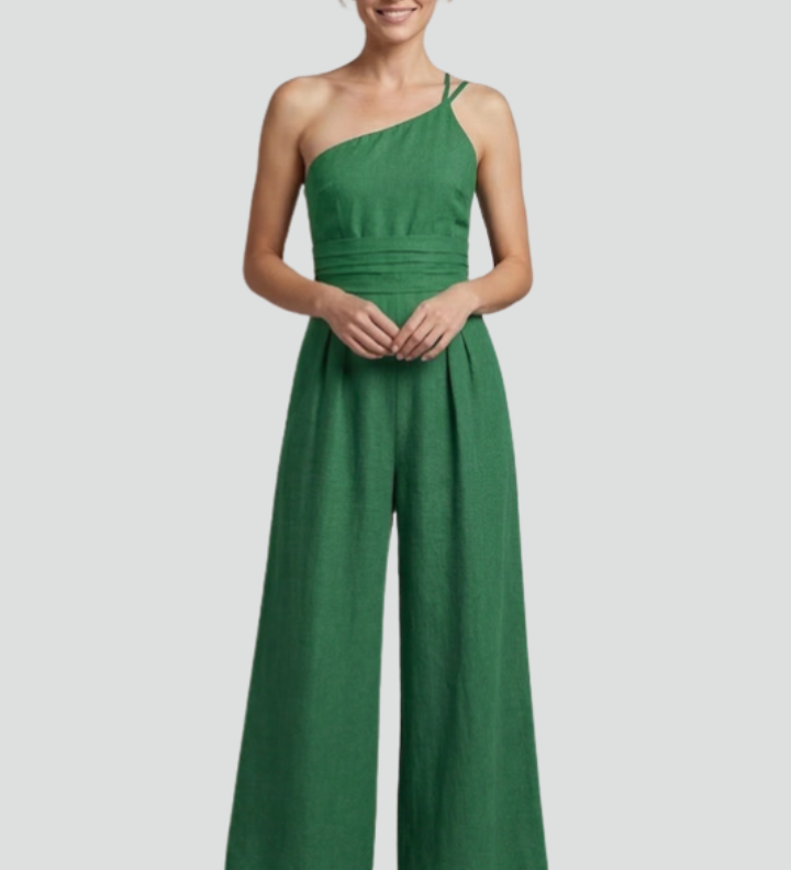 Damen-Jumpsuit mit einseitigem Ausschnitt und weitem Bein