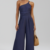 Damen-Jumpsuit mit einseitigem Ausschnitt und weitem Bein