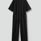 Damen-Jumpsuit mit Rundhalsausschnitt und weitem Hosenbein
