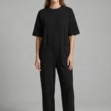 Damen-Jumpsuit mit Rundhalsausschnitt und weitem Hosenbein