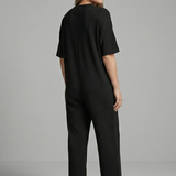 Damen-Jumpsuit mit Rundhalsausschnitt und weitem Hosenbein