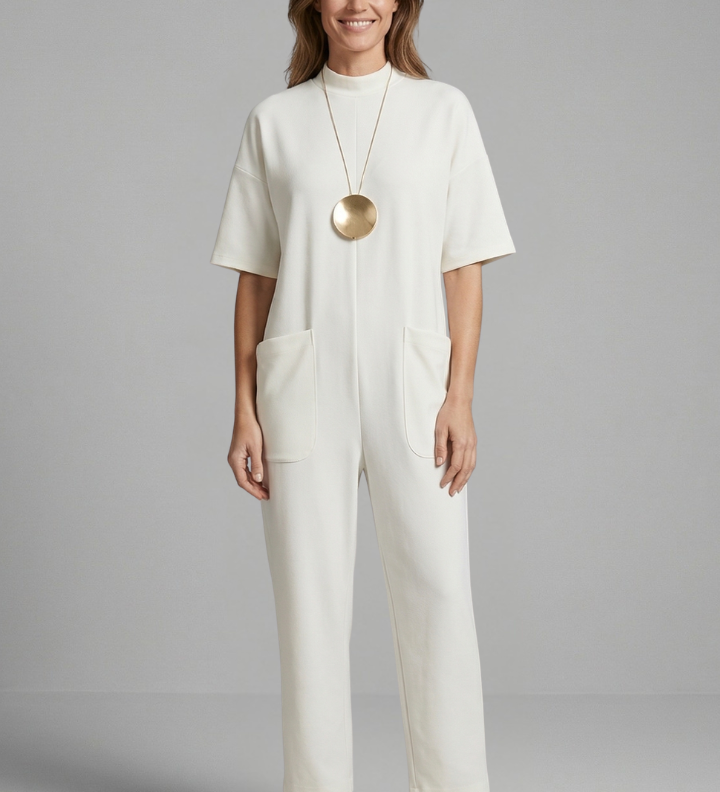 Damen-Jumpsuit mit Rundhalsausschnitt und weitem Bein