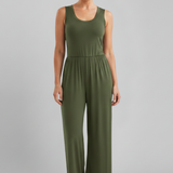 Damen-Jumpsuit mit Rundhalsausschnitt und elastischem Bund