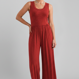 Damen-Jumpsuit mit Rundhalsausschnitt und elastischem Bund