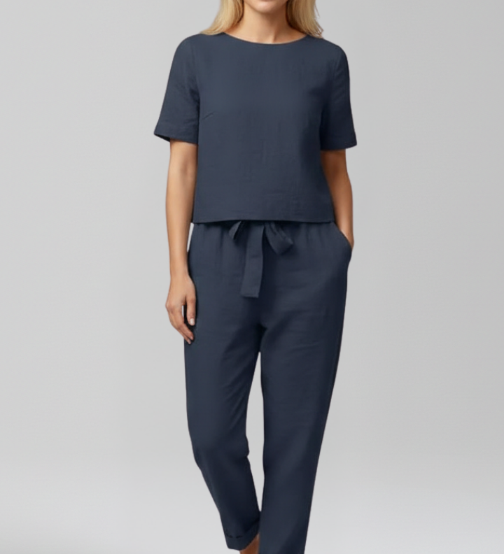 Damen-Jumpsuit mit Rundhalsausschnitt und seitlichen Taschen