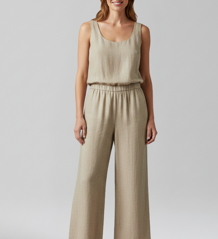 Damen-Jumpsuit mit Rundhalsausschnitt und seitlichen Taschen