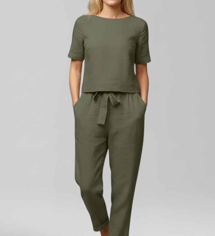 Damen-Jumpsuit mit Rundhalsausschnitt und seitlichen Taschen