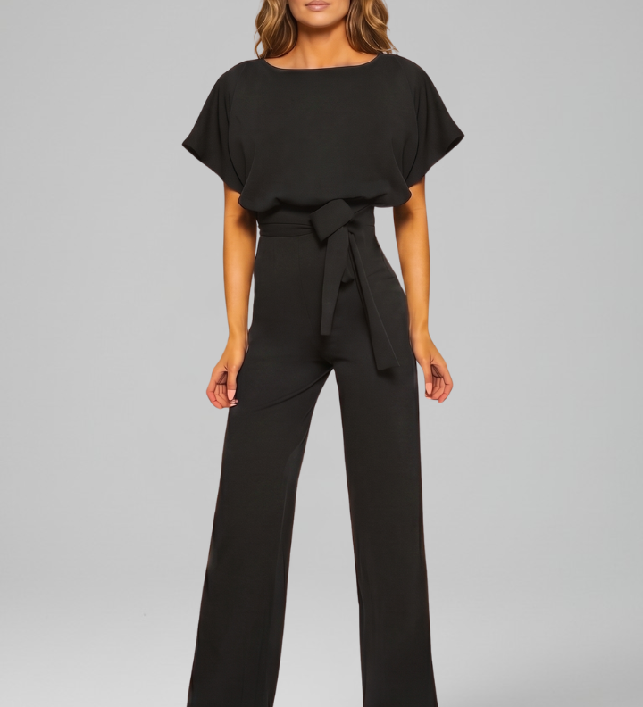 Damen-Jumpsuit mit Rundhalsausschnitt und weitem Bein
