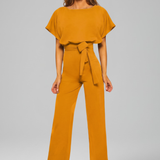 Damen-Jumpsuit mit Rundhalsausschnitt und weitem Bein