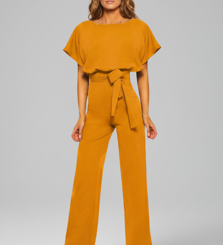 Damen-Jumpsuit mit Rundhalsausschnitt und weitem Bein