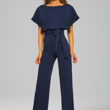 Damen-Jumpsuit mit Rundhalsausschnitt und weitem Bein