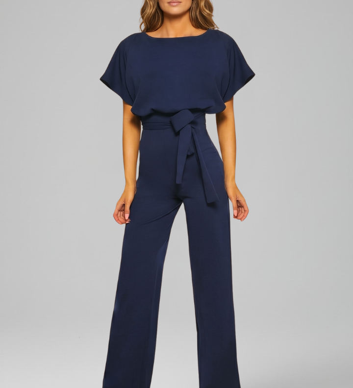 Damen-Jumpsuit mit Rundhalsausschnitt und weitem Bein