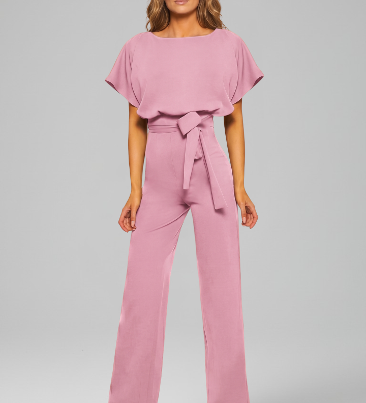 Damen-Jumpsuit mit Rundhalsausschnitt und weitem Bein