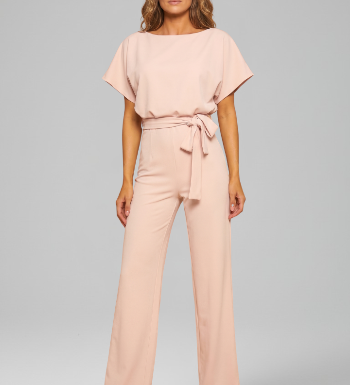 Damen-Jumpsuit mit Rundhalsausschnitt und weitem Bein