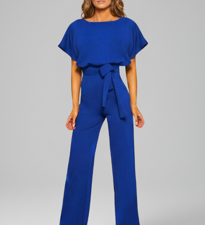 Damen-Jumpsuit mit Rundhalsausschnitt und weitem Bein