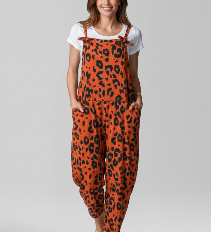 Damen-Jumpsuit mit Rundhalsausschnitt und bedruckter Oberfläche