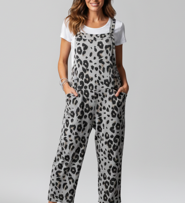 Damen-Jumpsuit mit Rundhalsausschnitt und bedruckter Oberfläche
