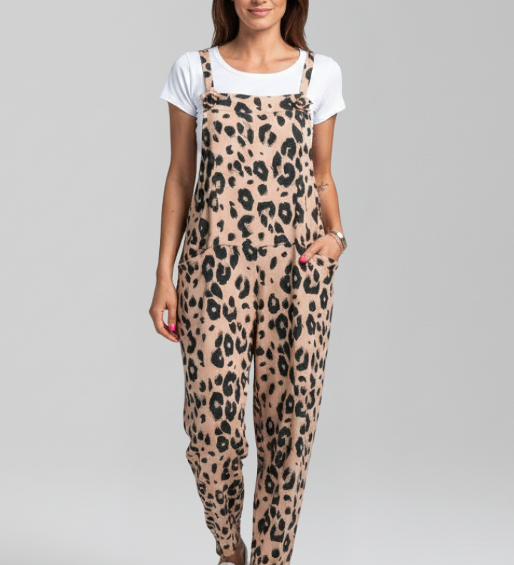 Damen-Jumpsuit mit Rundhalsausschnitt und bedruckter Oberfläche