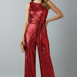 Damen-Jumpsuit mit Pailletten-Oberfläche und geraden Beinen