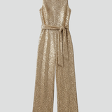 Damen-Jumpsuit mit Pailletten-Oberfläche und geraden Beinen