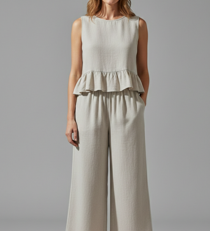 Damen-Jumpsuit mit ärmellosem Oberteil und weitem Bein