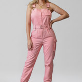 Damen-Jumpsuit mit quadratischem Ausschnitt und verstellbaren Trägern