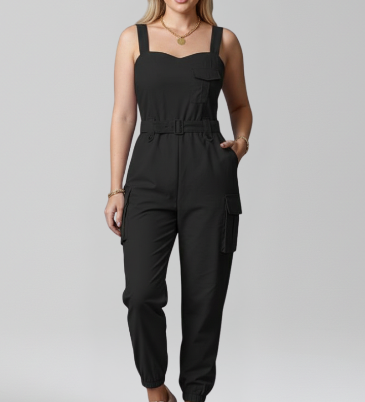 Damen-Jumpsuit mit quadratischem Ausschnitt und verstellbaren Trägern