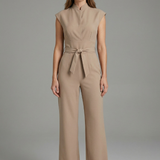 Damen-Jumpsuit mit Stehkragen und Taillenkordel