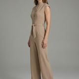 Damen-Jumpsuit mit Stehkragen und Taillenkordel