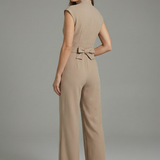 Damen-Jumpsuit mit Stehkragen und Taillenkordel