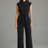 Damen-Jumpsuit mit Stehkragen und Taillenkordel