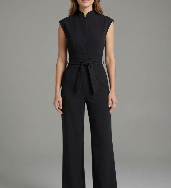 Damen-Jumpsuit mit Stehkragen und Taillenkordel