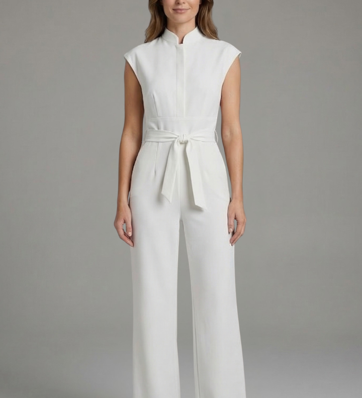 Damen-Jumpsuit mit Stehkragen und Taillenkordel