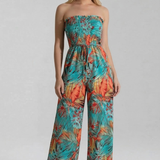 Damen-Jumpsuit mit schulterfreiem Ausschnitt und bedruckter Oberfläche
