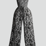 Damen-Jumpsuit mit schulterfreiem Ausschnitt und bedruckter Oberfläche