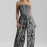 Damen-Jumpsuit mit schulterfreiem Ausschnitt und bedruckter Oberfläche
