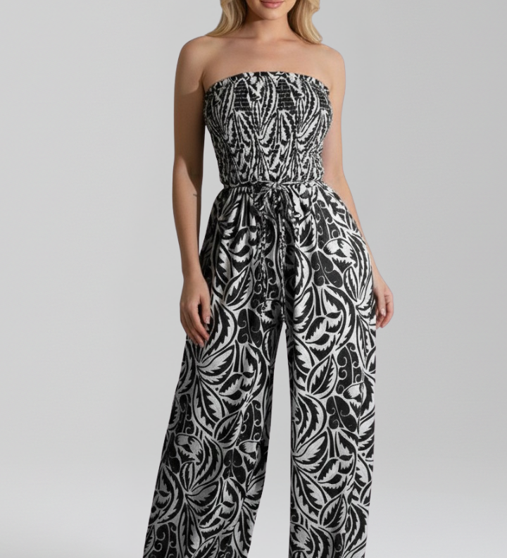 Damen-Jumpsuit mit schulterfreiem Ausschnitt und bedruckter Oberfläche