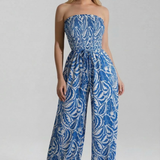 Damen-Jumpsuit mit schulterfreiem Ausschnitt und bedruckter Oberfläche