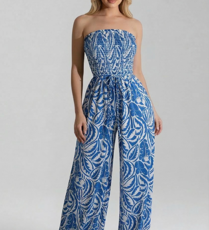 Damen-Jumpsuit mit schulterfreiem Ausschnitt und bedruckter Oberfläche